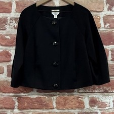VTG Talbots Jacket Womens 12P Plain Black Career Work Office Button Up Blazer