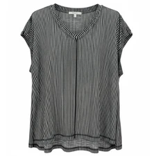 Westbound Woman Black White Striped V-Neck Slub Tunic Top Plus Size 2X NEW