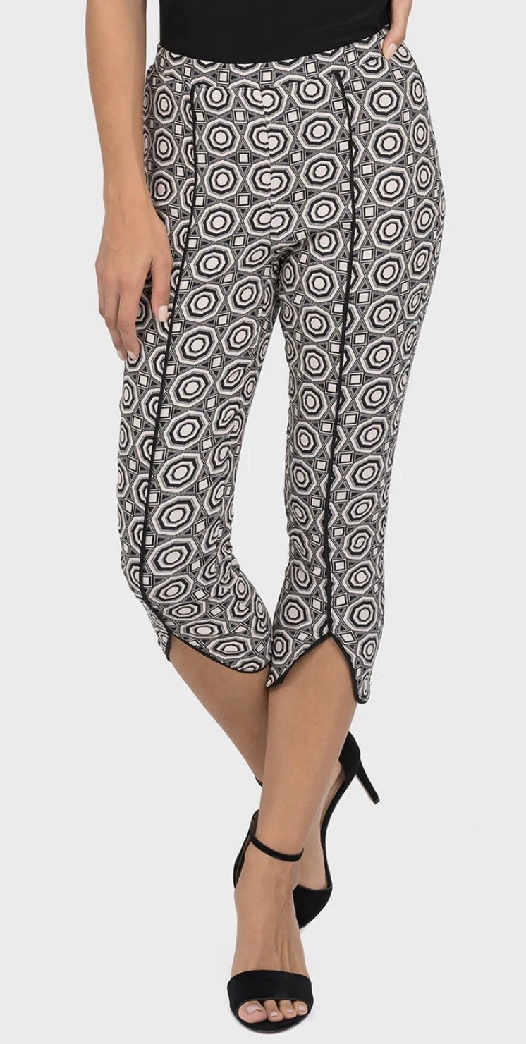 Joseph Ribkoff NWT Women's Pull On Capri Pants Size 8 W28" Stretch Black Blush