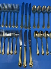 Gold Tone Stainless China Flatware 30 Piece Set Unbranded 6 Place Settings