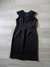 Amaranto Black Stretch & Lace Pencil Dress Bodycon Party Evening Wiggle UK14