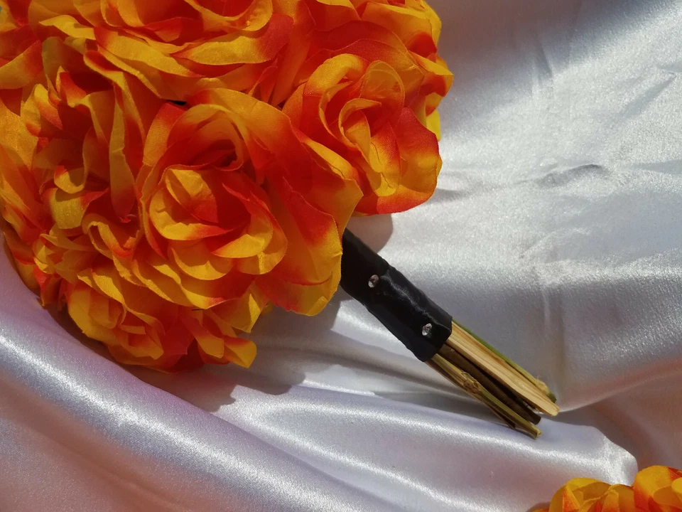21 Pc Orange, Yellow, Black Wedding Bouquet Package, Bouquet Set w/ Dried Stems - Image 4 of 4