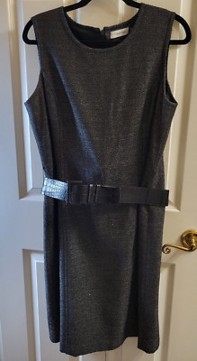 Calvin Klein Dress Women's Size 12 Sheath Black Lined Belt Included DMG