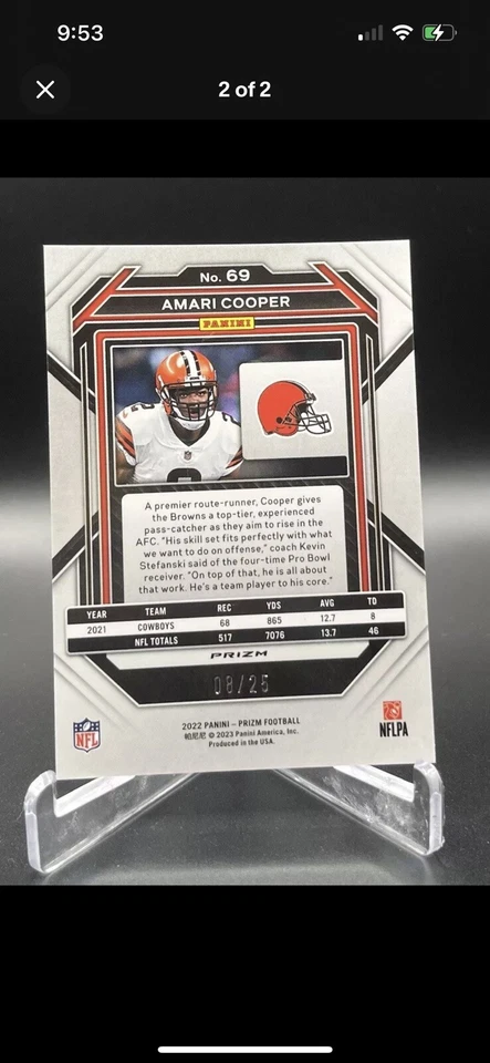 Cleveland Browns WR (2) Card Lot: Amari Cooper Camo /25, David Bell 2 Color /25 - Image 3 of 4