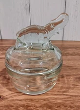 Vintage Jeannette Clear Glass Elephant Lidded Trinket Powder Dish 5" Tall 