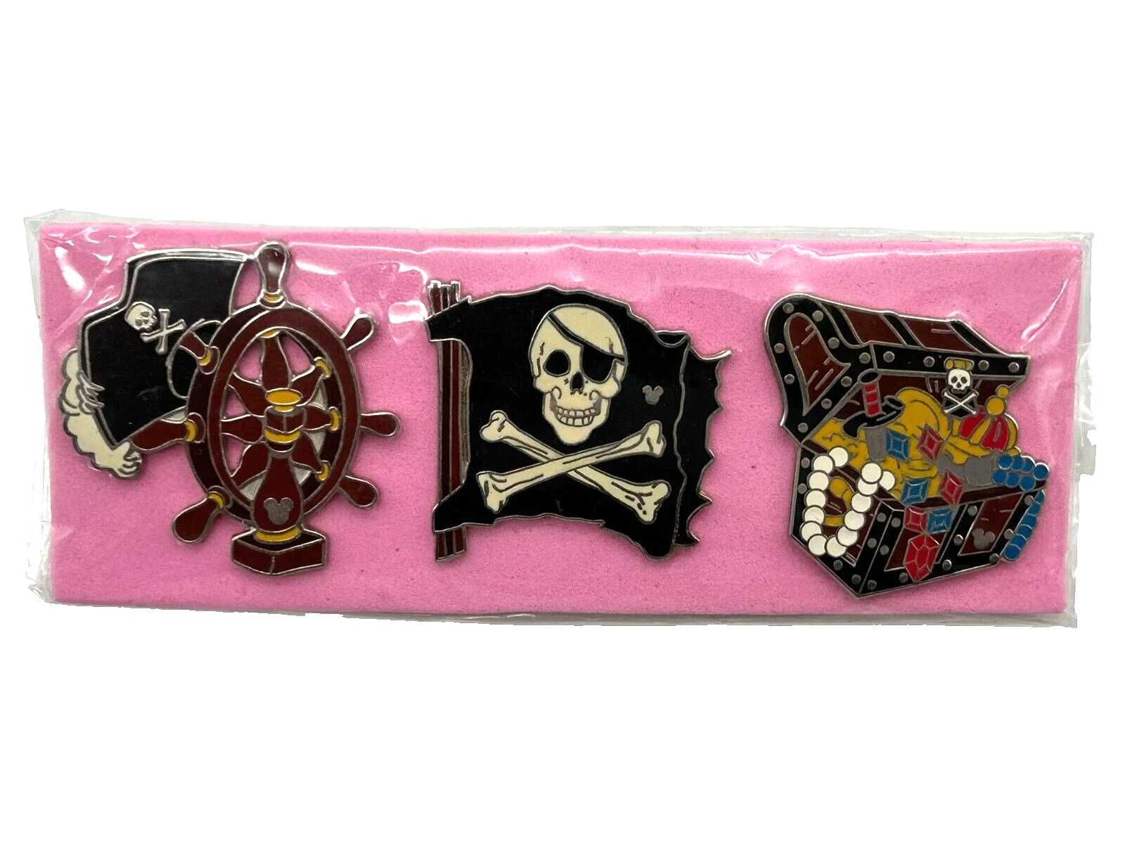 Disney Pirates of the Caribbean Collectible Pins Set of 3 Flag Treasure Chest