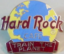 Hard Rock Cafe STAFF PIN "Train the Planet" Globe SMOOTH Gold Back w/ Single Tac