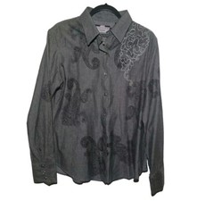 BROOKS DUNN Collection PANHANDLE SLIM Grey L/Sleeve Pearl-Snap Shirt - Size L