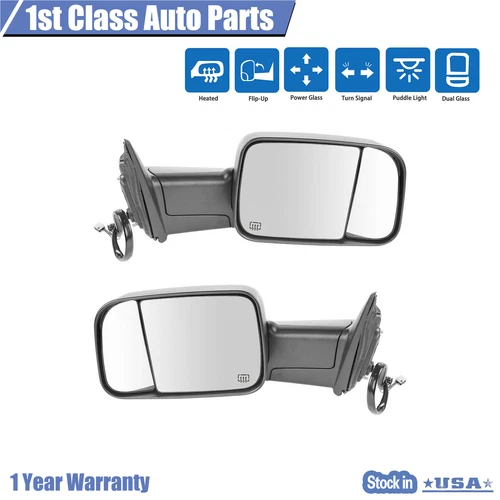 Pair Power Heated Mirrors Puddle Light Fits 2013-2017 Ram 1500 2500 3500