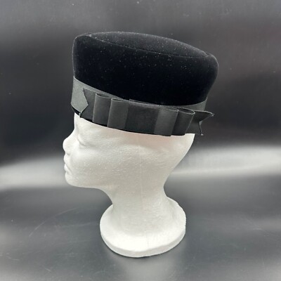 Vintage Pillbox Hat 1960s Mr John Black Velvet Jackie  display picture 3
