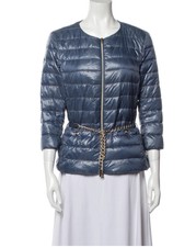 Herno Blue Genuine Down Puffer Blazer W/belt 3/4 Sleeve Jacket 44