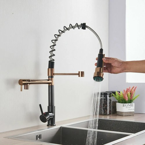 Rose Gold & Black Kitchen Sink Faucet Pull Down Sprayer Single Handle Mixer Tap - Picture 4 of 10