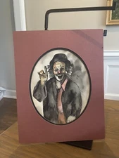 Clown Watercolor Painting on Paper Vintage Handmade Original