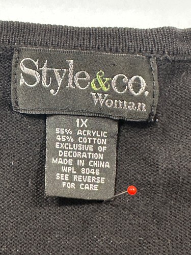 Black Cardigan Sweater By Style&Co Embellished Neckline Size 1X - Picture 2 of 7