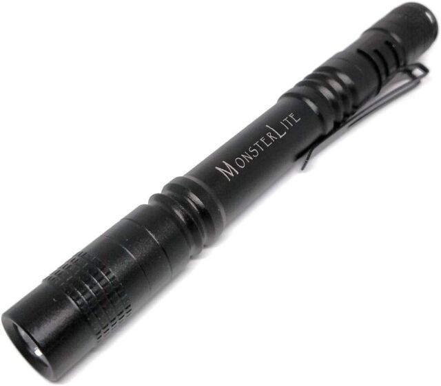 MonsterLite LED Pen light Flashlight Mini Pocket AAA Battery Bright Work Lite