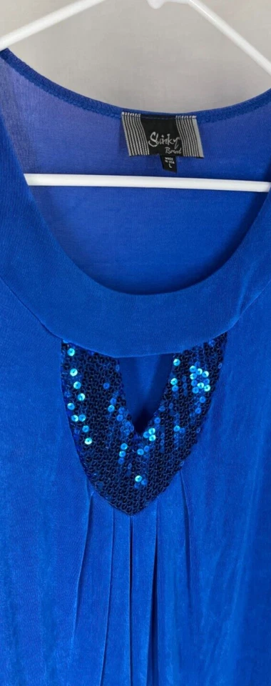 SLINKY BRAND Talla Grande Hombro Frío Top Azul Elástico Hecho en EE. UU. Lentejuelas Foto 3 de 4