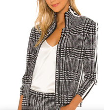Norma Kamali Side Stripe Turtle Jacket glen plaid white black L- Sold out - 255