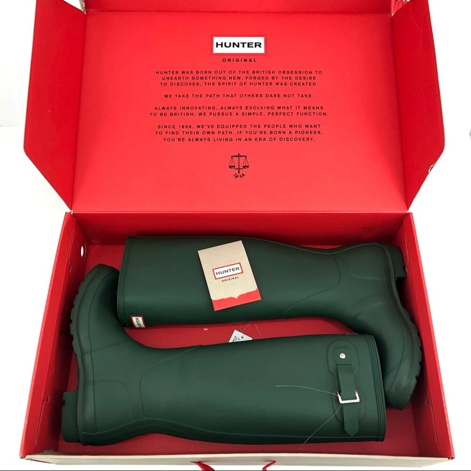 Botas de chuva femininas Hunter originais altas couro vegano verde tamanho 8 - Imagem 2 de 4