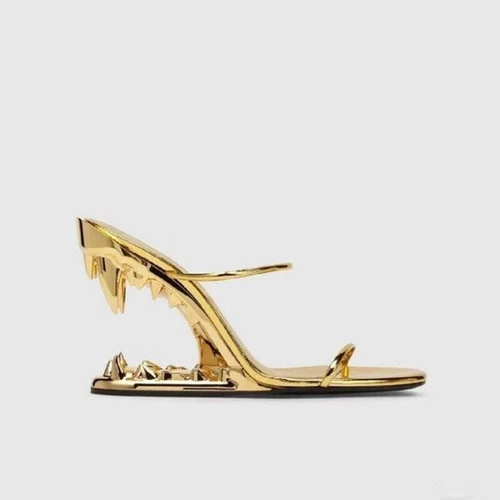 Neu Metallzähne Sandalen mit profilierten Absätzen modische hochhackige Damensandalen - Bild 4 von 39