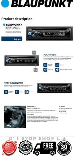 BLAUPUNKT BEVERLYHILLS Single DIN DVD & CD,AM/FM Car Stereo Built IN Bluetooth - Picture 6 of 10