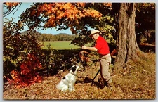 Postcard – The Proud Hunter – Spaniel Dog – Autumn Country Farmland Scene