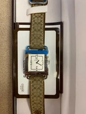 Coach Stainless Steel Rectangular Watch with Genuine Leather Band