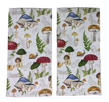 Set of 2 BOTANICAL MUSHROOM Terry Kitchen Towels by Kay Dee Designs