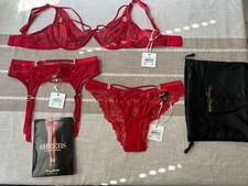 Honey Birdette Tessa Tango Red Set 38DDD , Suspender XL, Brief L Stockings L