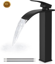 Matte Black Tall Waterfall Bathroom Faucet Vessel Sink Single Handle 1 Hole
