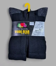 FRUIT OF THE LOOM Mens Socks Crew Cushioned Work Gear 5 Pair Shoe Size 6-12 