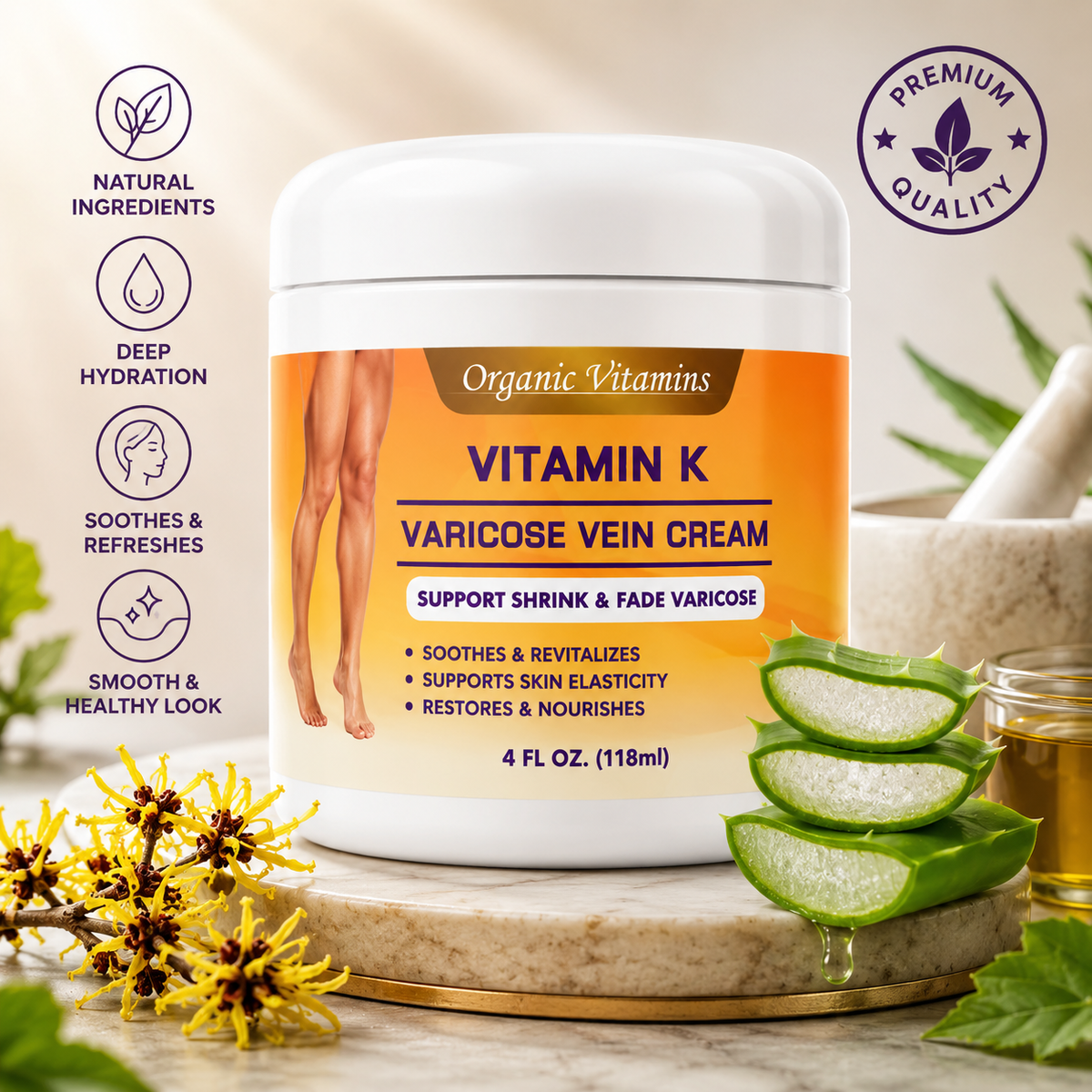 Vitamin K Cream Spider Varicose Veins Scars Rosacea Capillaries Dark  Circles 4OZ