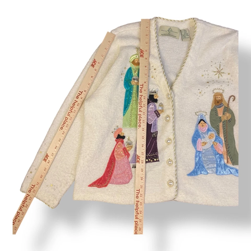 Cárdigan Suéter Design Options by Philip and Jane Gordon Blanco Belén Talla XL Foto 4 de 4