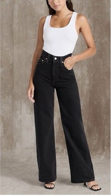 Levi's Ribcage High Rise Wide-Leg Jeans Black Medium Wash Size 25