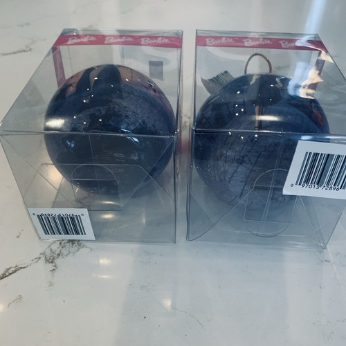 Set Of Two Barbie Christmas Holiday Ornaments Round Plastic New In Box - Picture 9 of 11