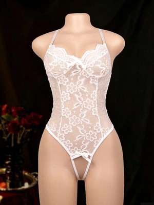 Ladies sexy lace jumpsuit with open crotch seductive lingerie cheap24