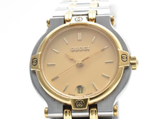 [EXC+5] Vintage GUCCI 9000L 26mm Ivory Gold Dial Date Quartz Women's Watch JAPAN