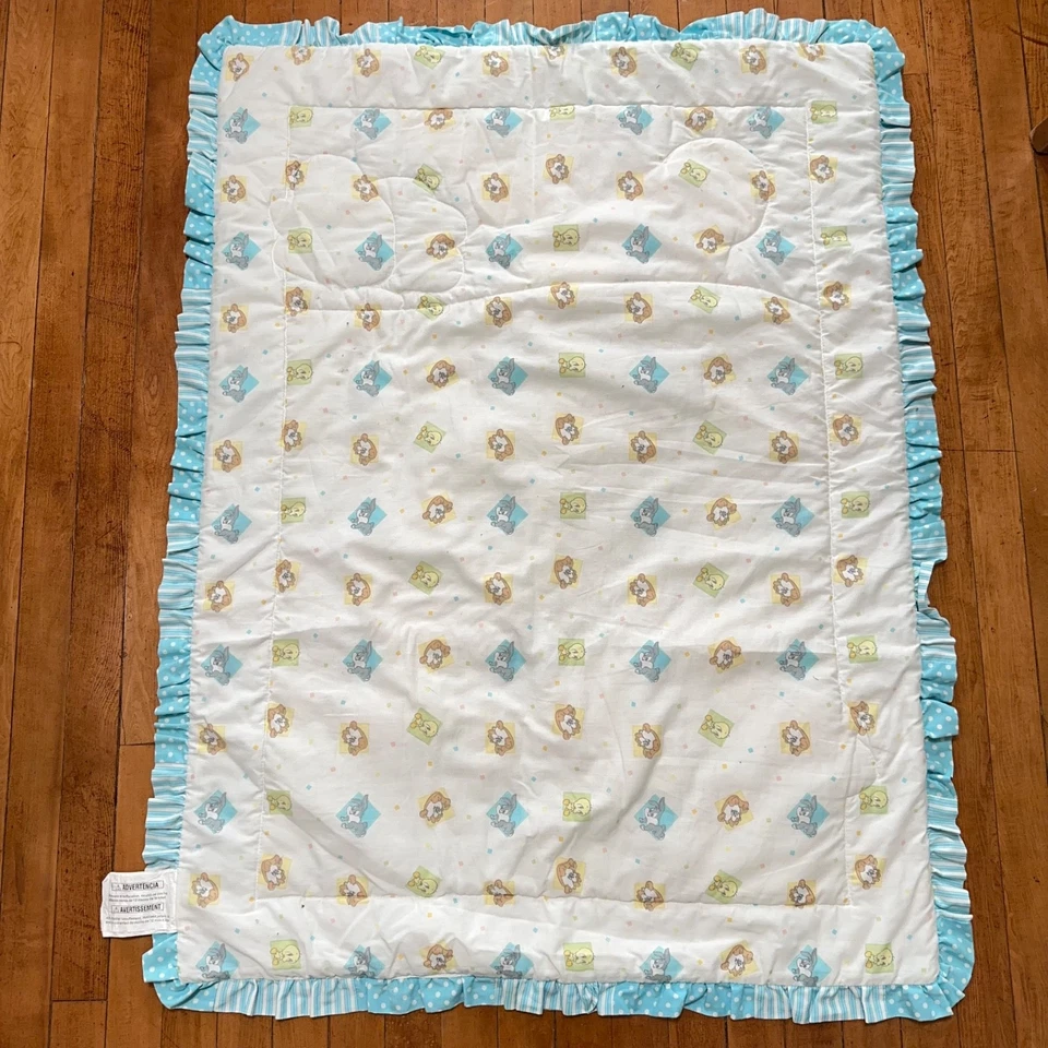 Vintage Baby Looney Tunes Blanket 3D Bugs Bunny Taz Tasmanian Devil Tweet - Image 2 of 4