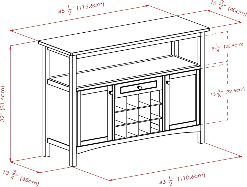 Winsome gabinete buffet Colby, nogal Foto 3 de 4