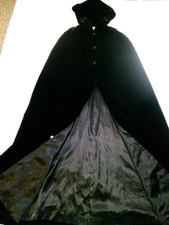 Stunning Vtg 40's/50's Black Silky Velvet MAXI Hooded Evening Opera Cape Cloak M