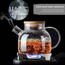 Bamboo Lid Glass Teapot 20oz/600ml, Transparent Borosilicate Glass Teapot