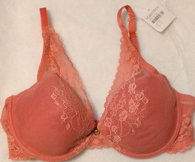Natori Lace Floral Underwire Bra 36C Coral Adjustable Straps Sheer