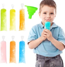 200pcs Ice Pop Bags, Plastic Disposable Popsicle Ice Lolly Candy Mold Bags wi...