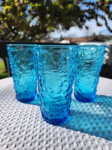 Vintage Anchor Hocking Lido Aqua Blue Highball Glasses 12 oz Set Of 3 - Picture 1 of 6