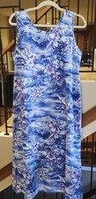 Vtg Ho Aloha Blue Hawaii Tank Dress Sx XL Cotton, Made Inn Hawaii
