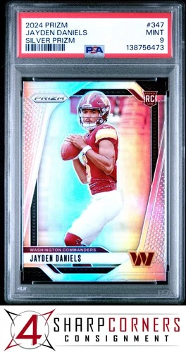 2024 PANINI PRIZM SILVER #347 JAYDEN DANIELS RC COMMANDERS PSA 9
