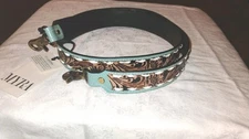 Myra Shoulder Crossbody Strap  Hand Tooled Leather Western Turquoise 