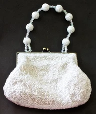 Vintage IN'S White Beaded Purse Evening Bag Accessory