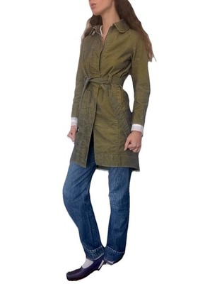 Levi s Engineered Green Corduroy Trench Coat XS Rare Vintage Y2K Belted Jacket