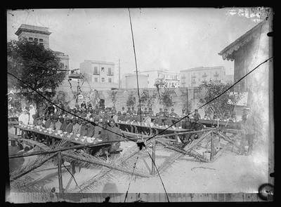 Photo:1910s Outdoor Banquet Dining Tables Crowd City Courtyard