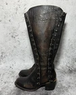 Freebird Chapelle Black Croc Embossed Leather Lace Up Knee High Boots US 10